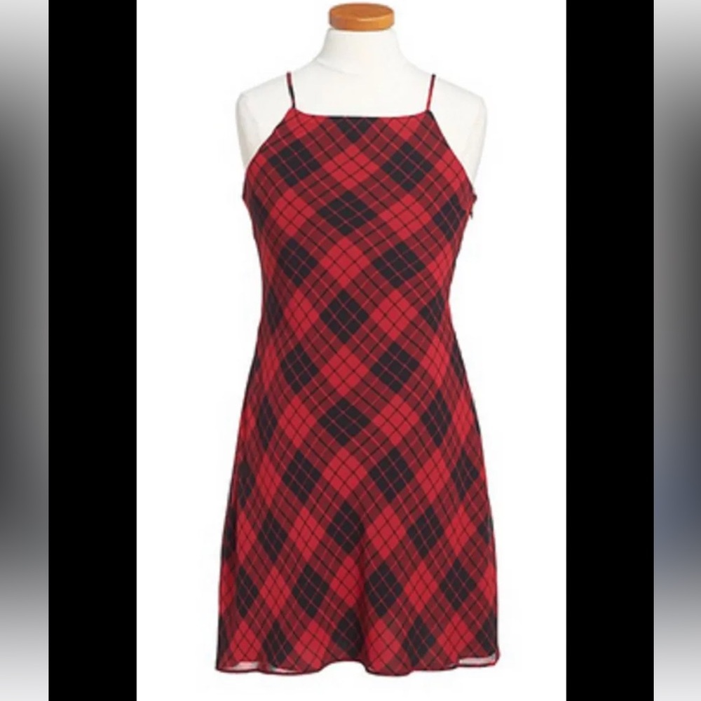 Polo Ralph Lauren Girls Plaid Chiffon Dress Red Black